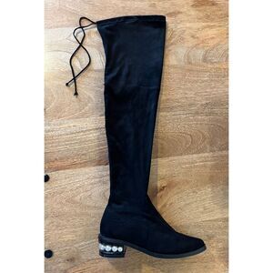 Catherine Malandrino Black Over-the-Knee Boots with Pearl Detail